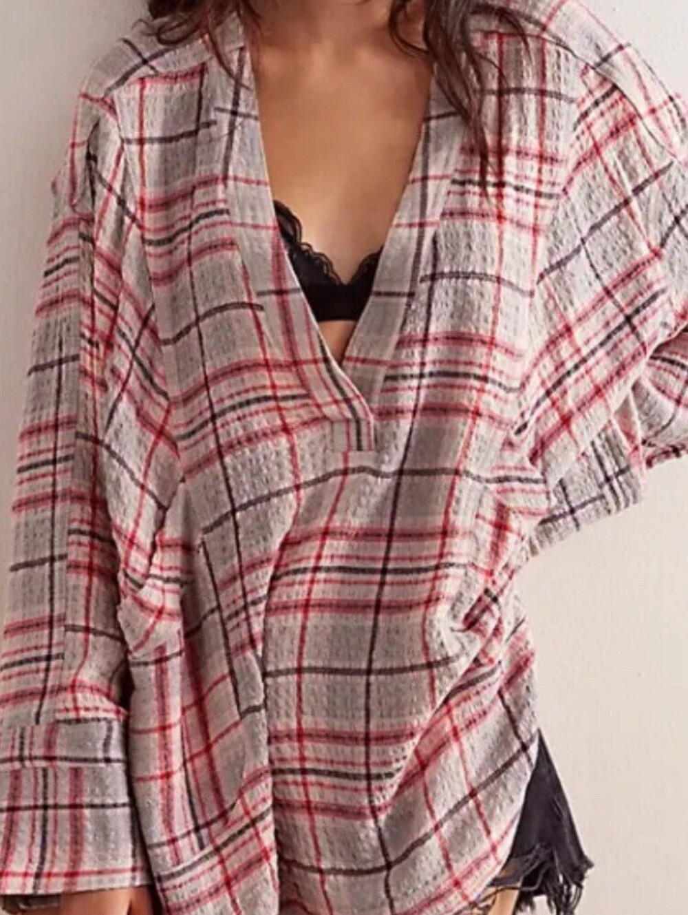 We The Free Shore Plaid Shirt Oversized Boho $128 XS NWOT